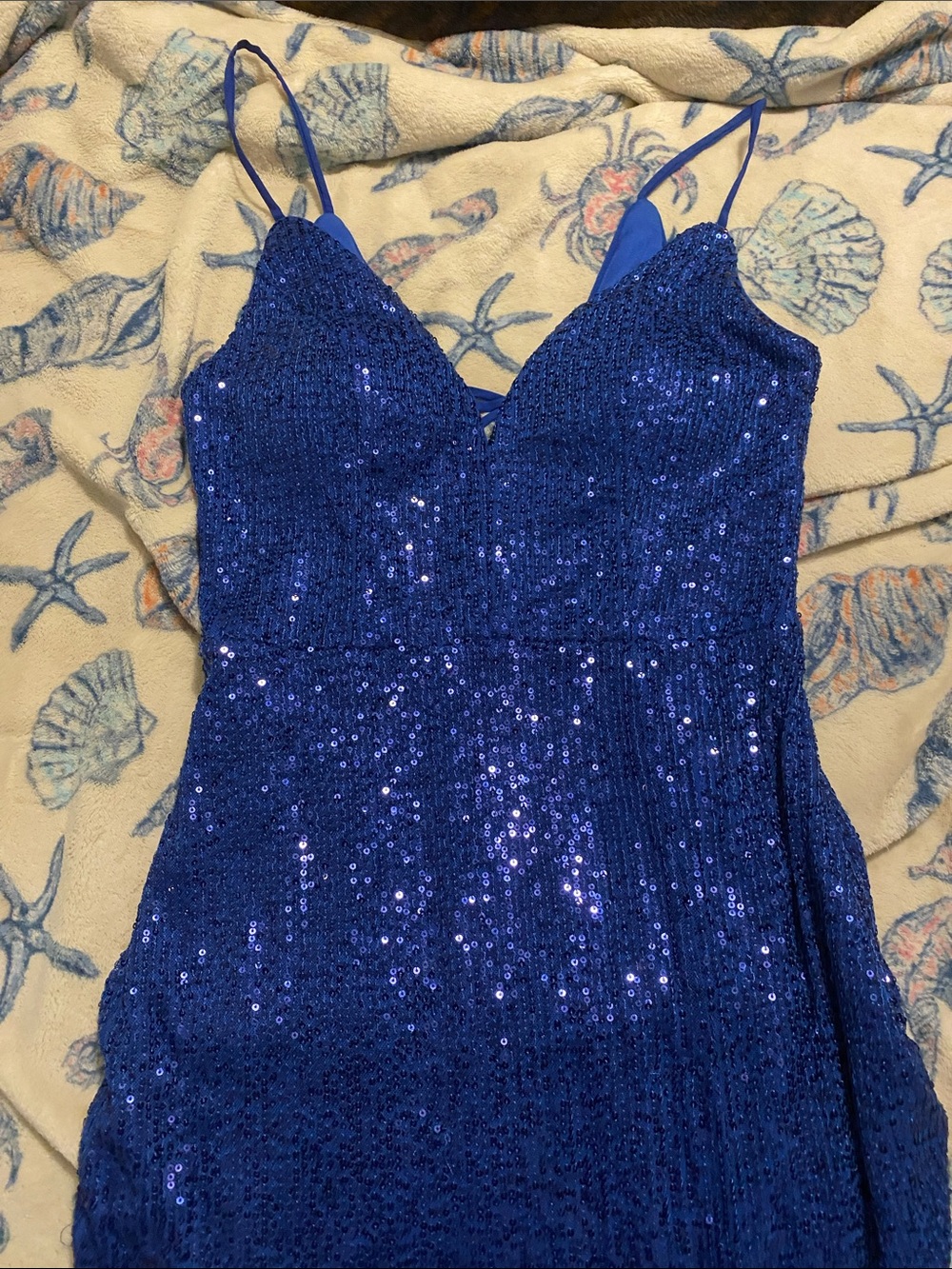 Speechless Royal Blue Sequin Spaghetti-Strap Prom Dress